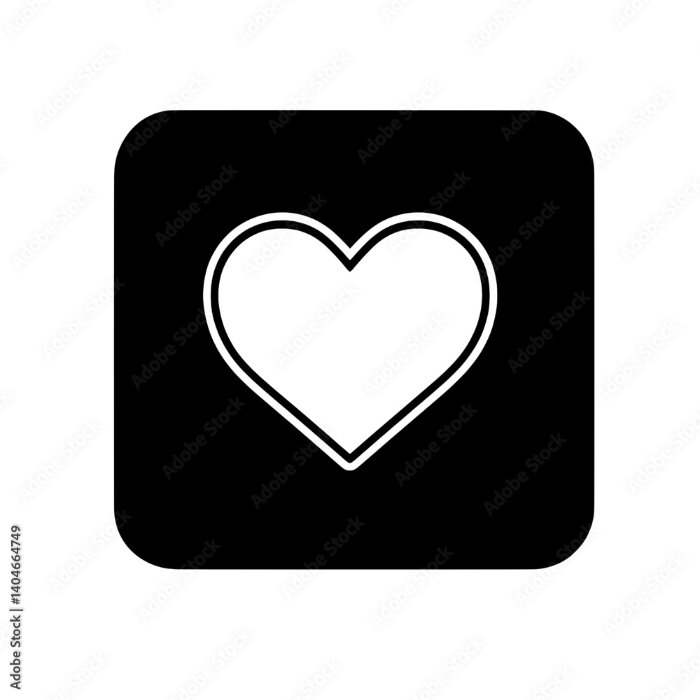 White heart icon inside black rounded square representing love, affection, and social engagement White heart icon inside black rounded square representing love, affection, and social engagement