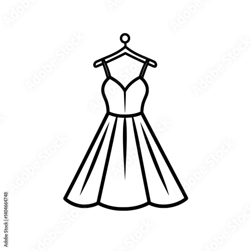 Elegant dress on hanger icon representing women's fashion and boutique clothing design