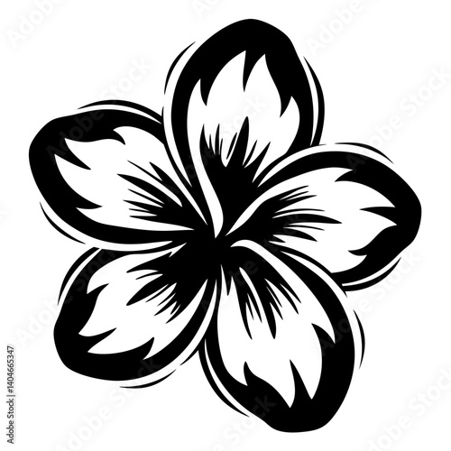 Black and White Stylized Plumeria Flower Illustration Graphic Design Element