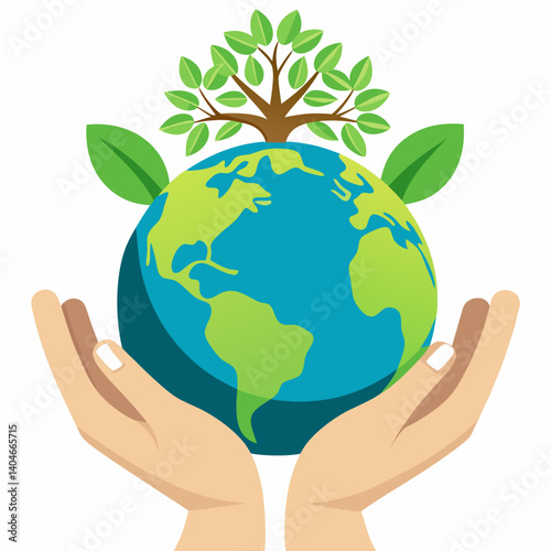 Hands holding a green globe earth. Earth day concept vector environment eco-friendly sustainability save the planet world nature global care 1