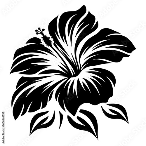 A Black and White Stylized Hibiscus Flower Graphic Illustration Design