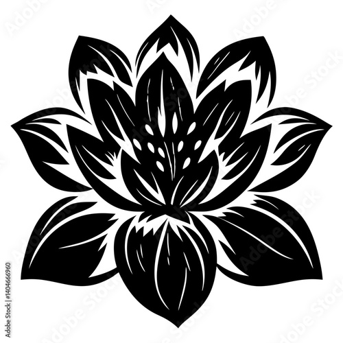 A Striking Black and White Illustration of a Stylized Lotus Flower