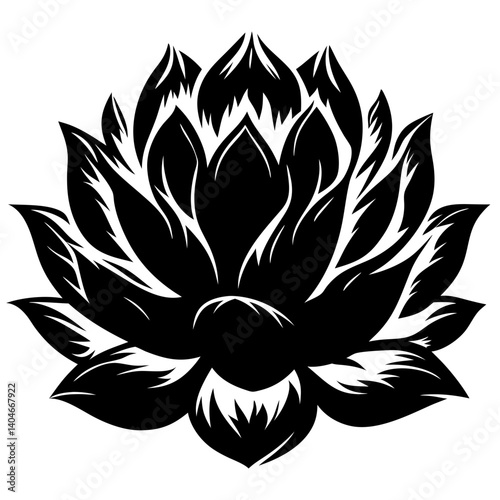A Stunning Black and White Illustration of a Lotus Flower with Intricate Petals