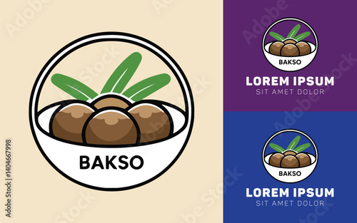 Delicious Bakso Cartoon Icon Logo in Simple Style