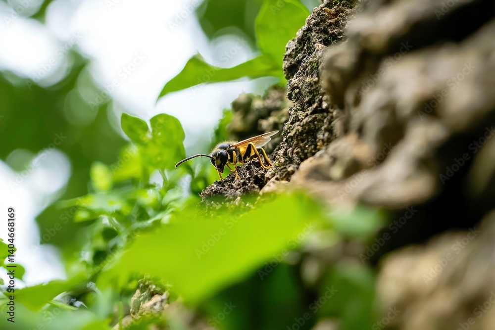 Wasp on Tree Trunk