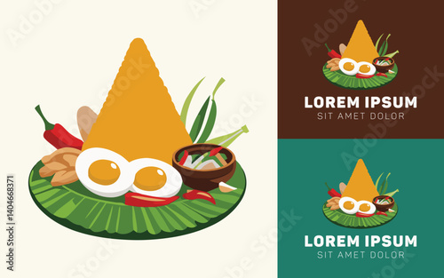 Minimalist Nasi Kuning Cartoon Logo for Food Design