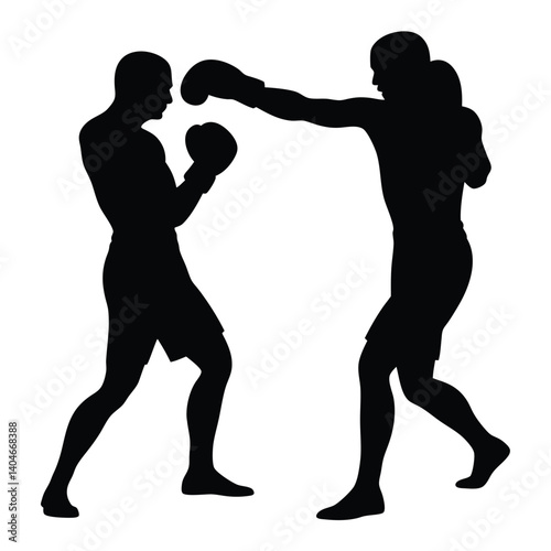 Two Boxers Silhouette Sparring with Gloves in Action, Transparent Background Design