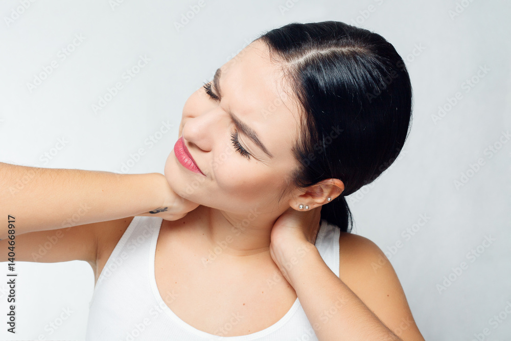 Tired Neck. Beautiful Young Woman Suffering From Neck Pain Tired Neck. Beautiful Young Woman Suffering From Neck Pain