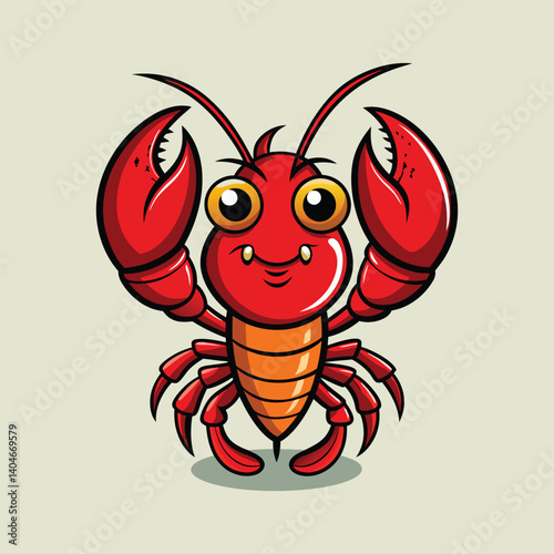A cute red cartoon crab and lobster vector illustration, isolated seafood crustaceans with claws