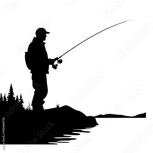 silhouette of a  fisherman   