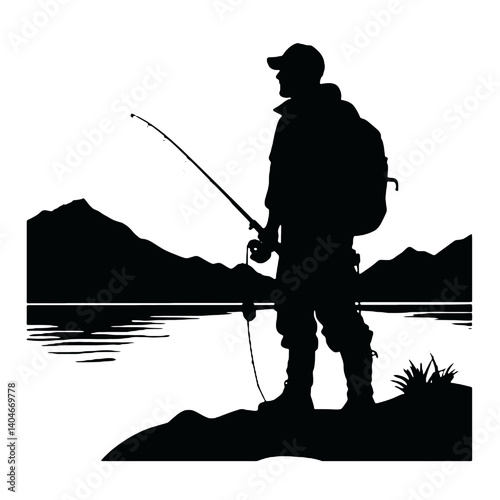 silhouette of a  fisherman   