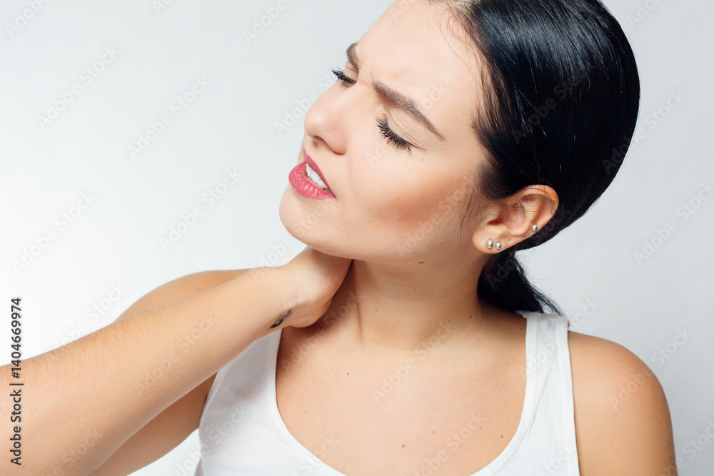 Tired Neck. Beautiful Young Woman Suffering From Neck Pain Tired Neck. Beautiful Young Woman Suffering From Neck Pain