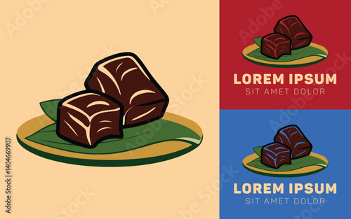 Traditional Rendang Dish Cartoon Icon Logo Design