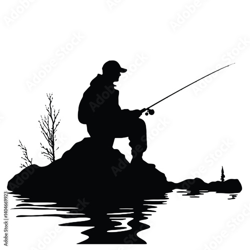 vector silhouette of a fisherman