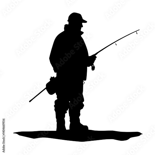 vector silhouette of a fisherman