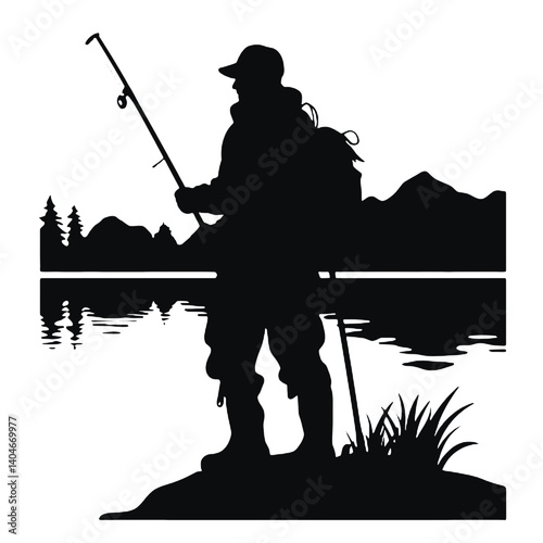 vector silhouette of a fisherman