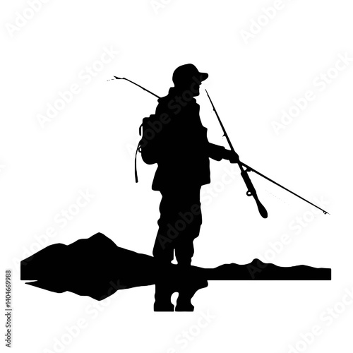 vector silhouette of a fisherman
