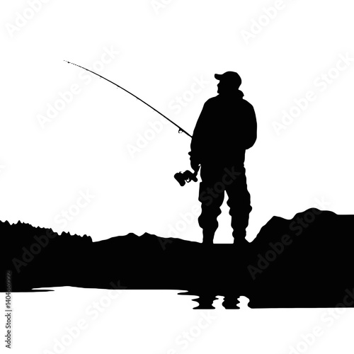 vector silhouette of a fisherman