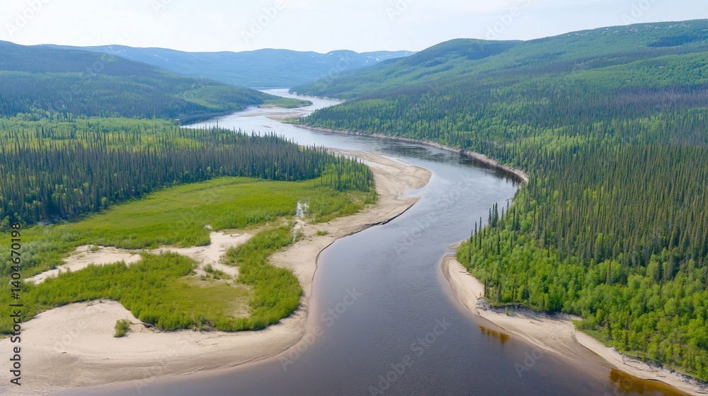 River meandering through lush valley River meandering through lush valley
