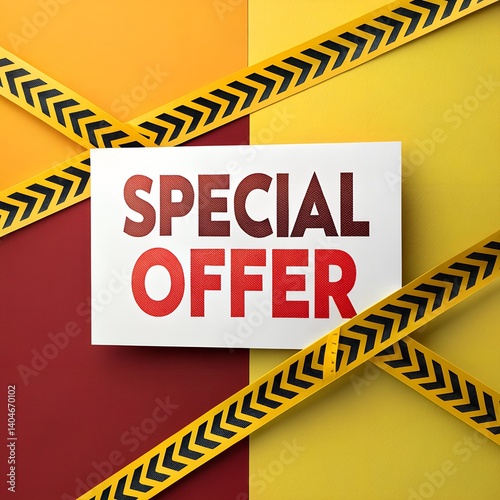Bold Yellow & Red Sale Banner – Geometric Caution Tape Design with Minimalist Typography