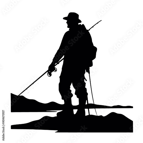 vector silhouette of a fisherman