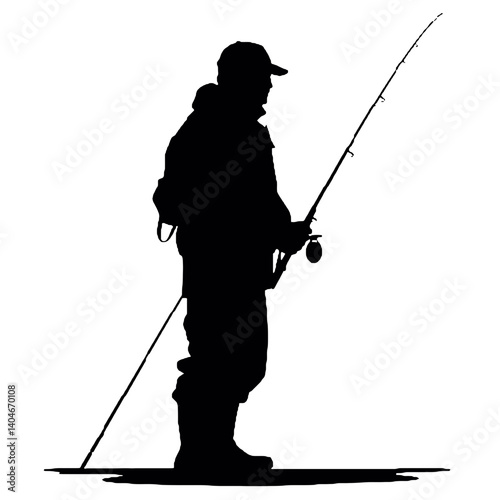 vector silhouette of a fisherman
