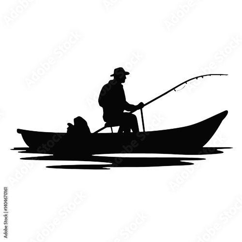 vector silhouette of a fisherman