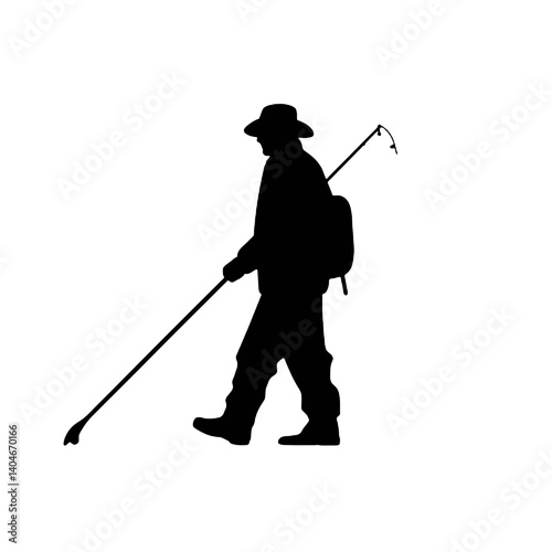 vector silhouette of a fisherman