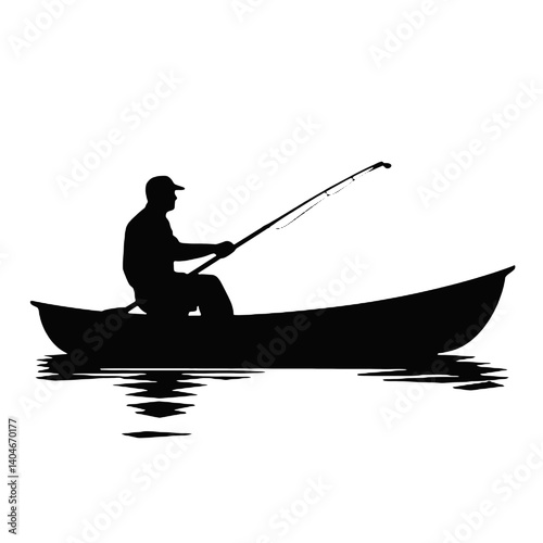 vector silhouette of a fisherman
