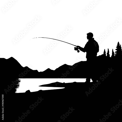 vector silhouette of a fisherman