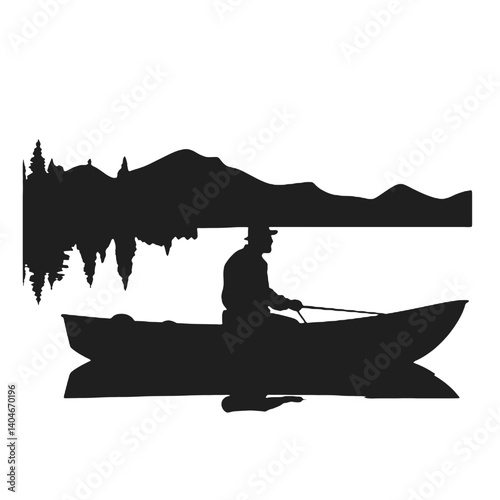 vector silhouette of a fisherman