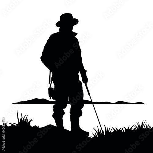 vector silhouette of a fisherman