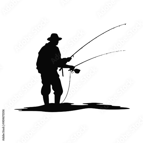 vector silhouette of a fisherman