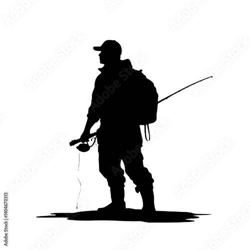 vector silhouette of a fisherman