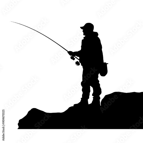 vector silhouette of a fisherman