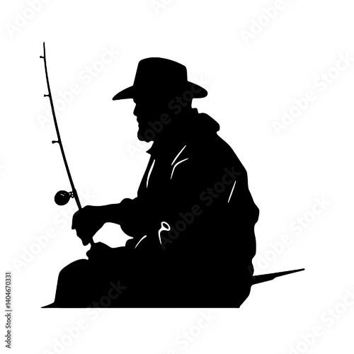 vector silhouette of a fisherman