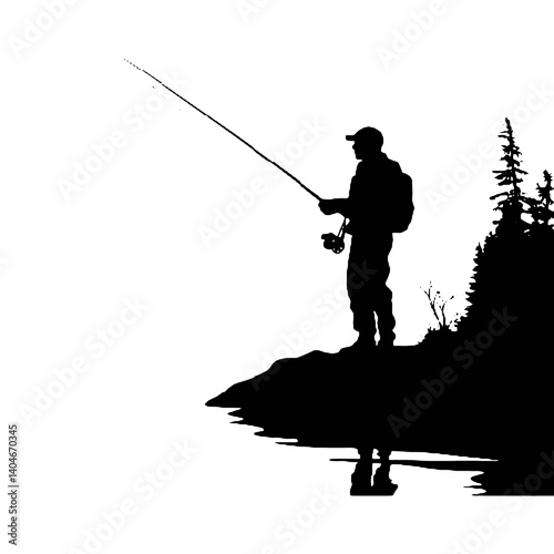 vector silhouette of a fisherman