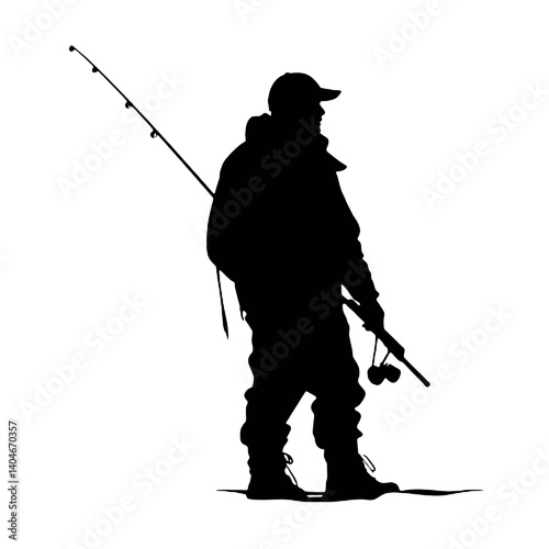 vector silhouette of a fisherman