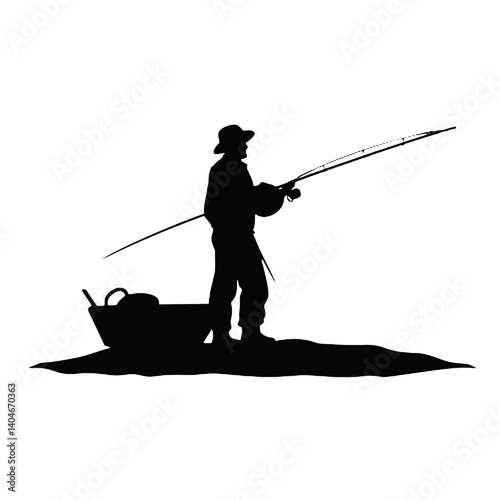 vector silhouette of a fisherman