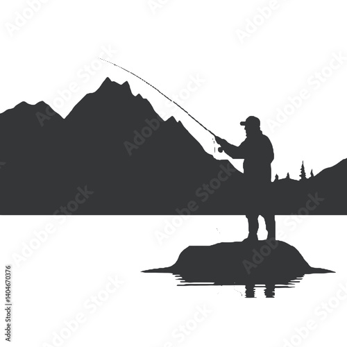 vector silhouette of a fisherman