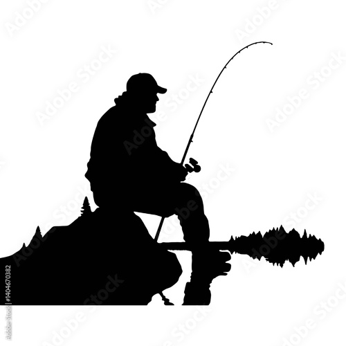 vector silhouette of a fisherman
