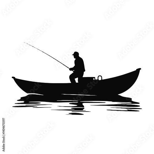 vector silhouette of a fisherman