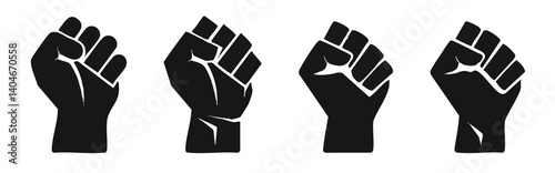 Protest sign. Raised Fist vector silhouette icon. Fists raised icons. Hand Raised.