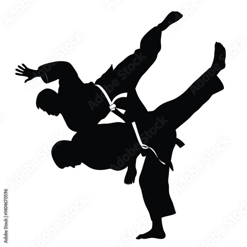Two Men Practicing Judo, Martial Arts Throwing Technique, Transparent Background