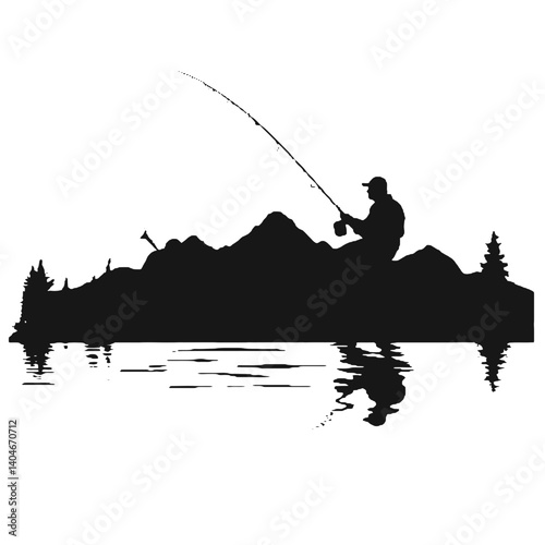 Fisherman fishing silhouette