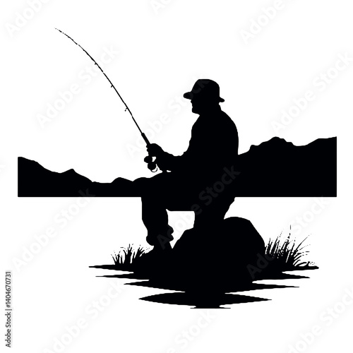 Fisherman fishing silhouette
