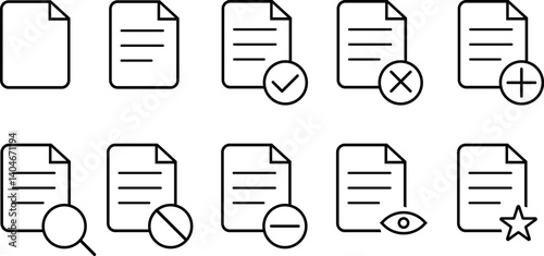 Document icon set. Document icon with cross mark. add page symbol vector. Add new Document symbol
