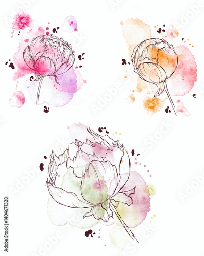 Three delicate handdrawn flowers sketched in ink showcasing a minimalist and artistic style