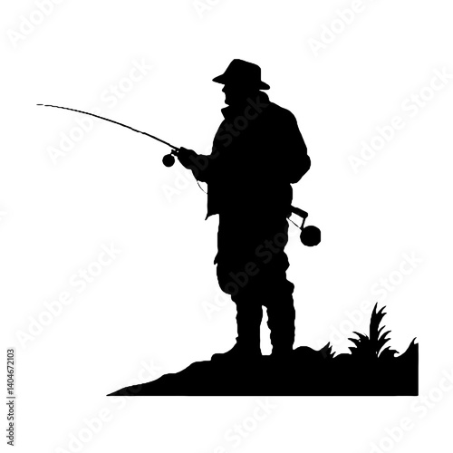 fishing on the fisher man silhouette vector isolated on white background