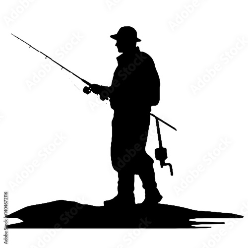  fishing on the fisher man silhouette vector isolated on white background